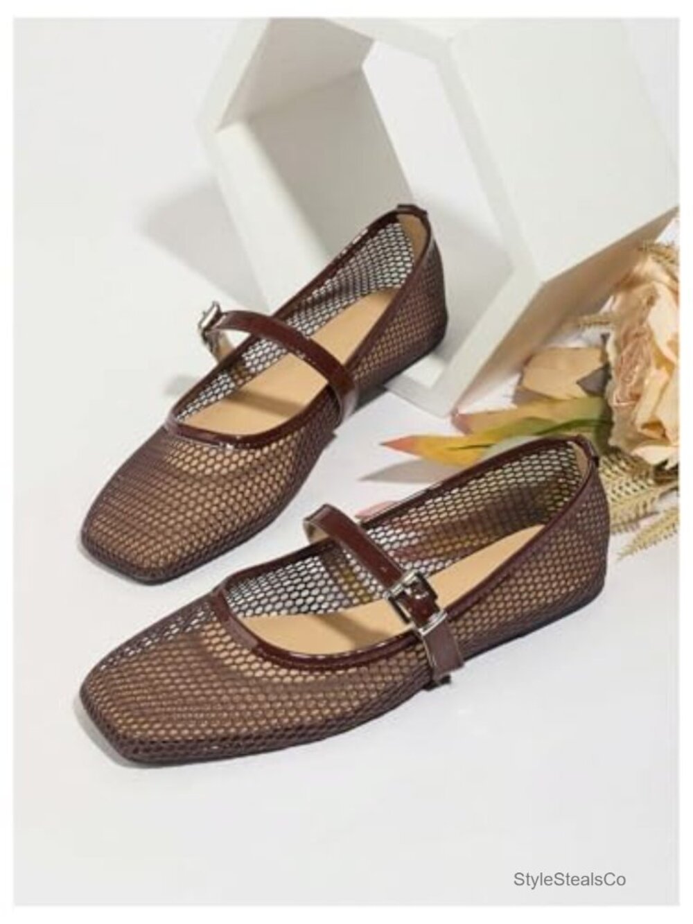 Mesh Ballet Flats Comfortable Dressy Trendy Square Closed Toe Maryjane - Picture 2 of 6